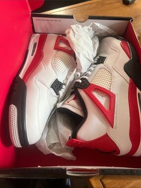 Jordan White/Red/Black Retro Basketball Sneakers